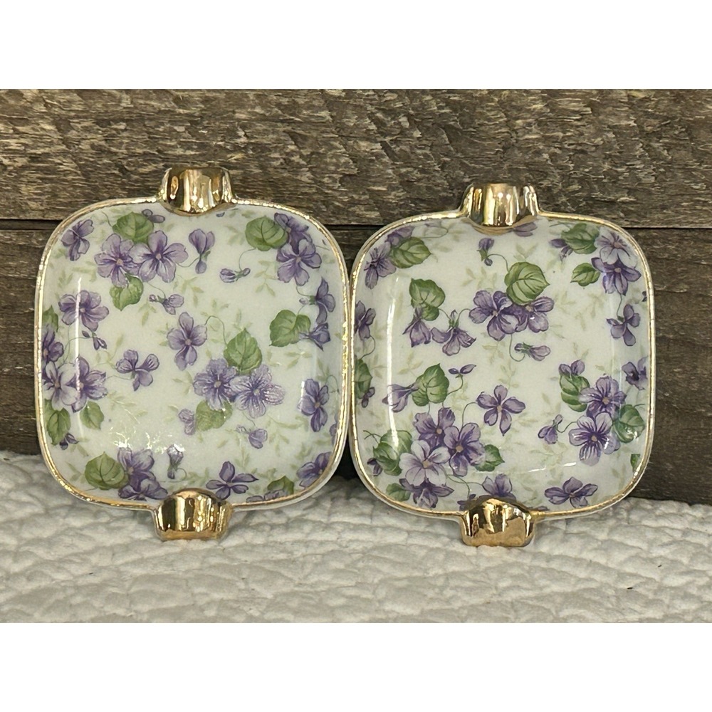 Lefton Violet Chintz Ashtrays 316518 Lot Of 2